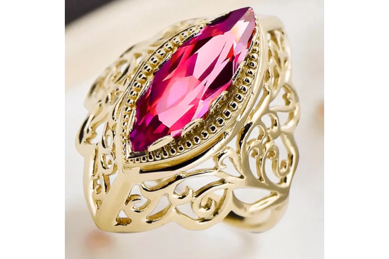 14k żółte złoto Rubin Pierścionek Styl Vintage vrc017y